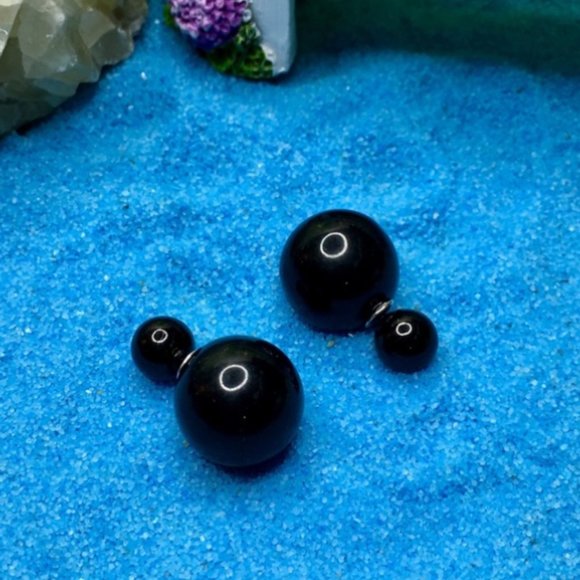 Black Candy Double Stud Earrings - Picture 2 of 3